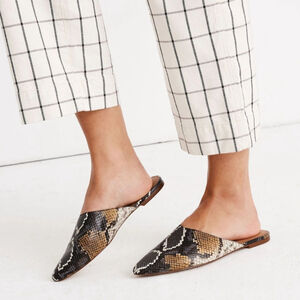 MADEWELL Remi Mules Snake Embossed Leather Slide On Shoes Women's Sz 8 Graphite